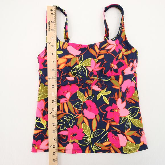 Lands End Tankini Top Navy Blue Pink Floral Scoop Neck Underwire Tropical 2P - Picture 4 of 8